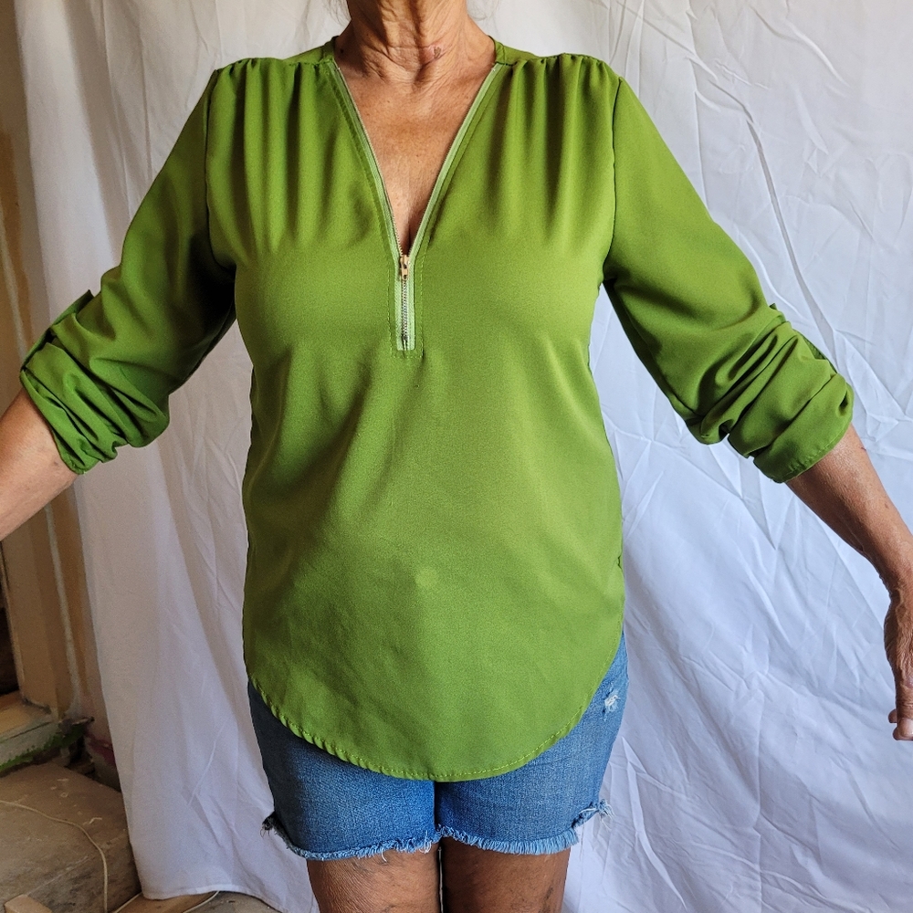 No Brand Green Half Sleeve Top